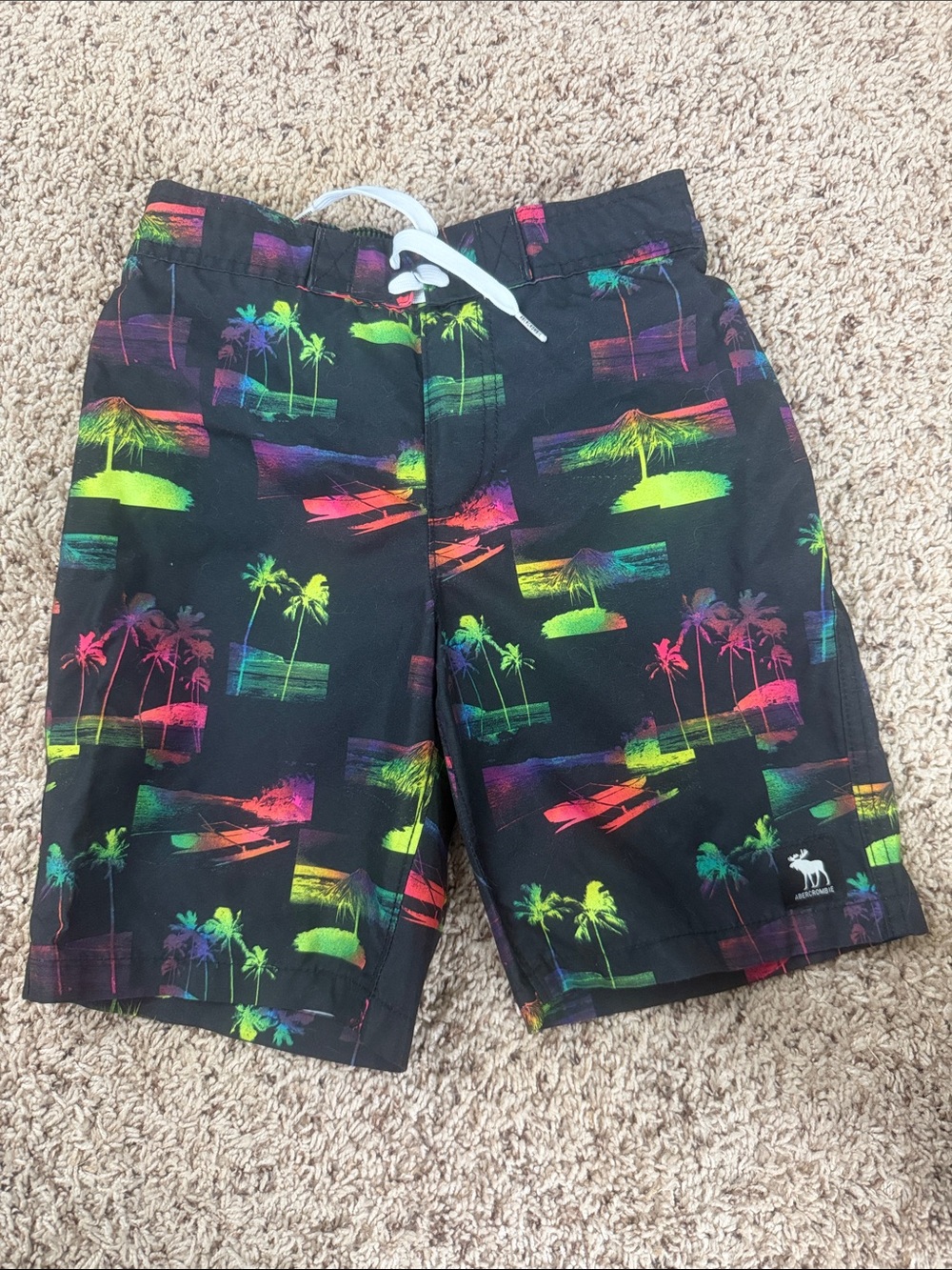 abercrombie kids Black Swim Trunks with Neon Palm Print